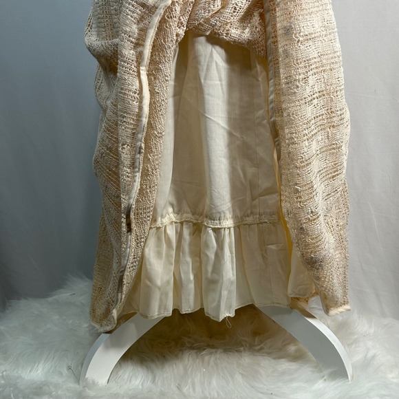 Jaloux Textured A-Line Midi Skirt Size S Beige Crochet Lace Ruffle Hem - Picture 5 of 9